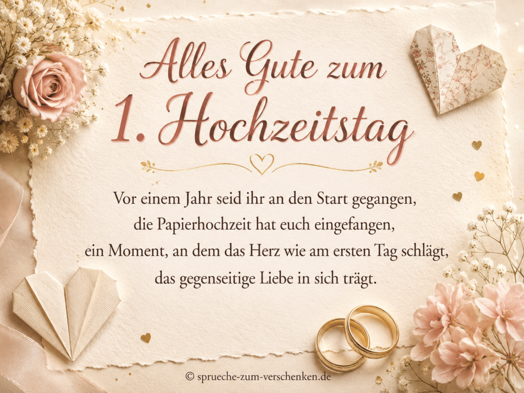 Alles Gute zum 1. Hochzeitstag - Sprüche zur Papierhochzeit