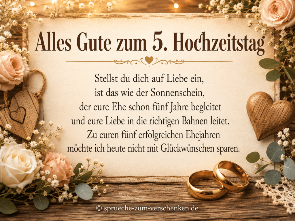 Alles Gute zum 5. Hochzeitstag - Sprüche zur hölzernen Hochzeit