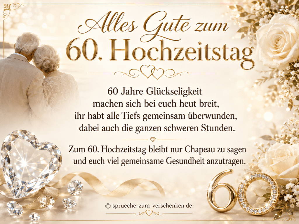 Alles Gute zum 60. Hochzeitstag - Sprüche zur Diamanthochzeit