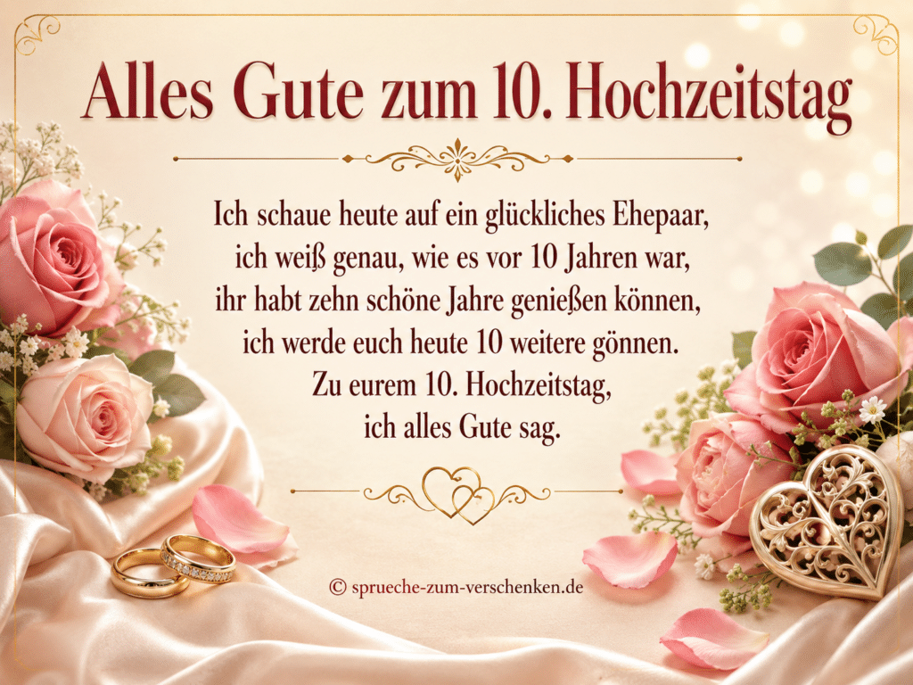 Alles Gute zum 10. Hochzeitstag - Sprüche zur Rosenhochzeit