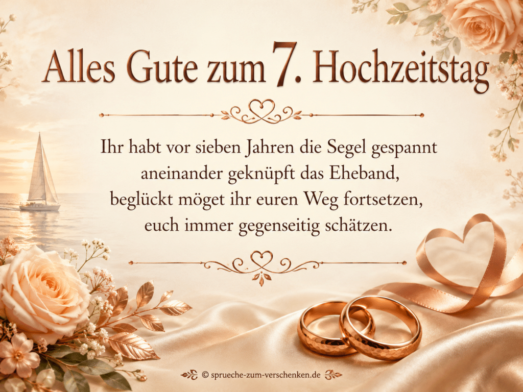 Alles Gute zum 7. Hochzeitstag - Sprüche zur Kupferhochzeit