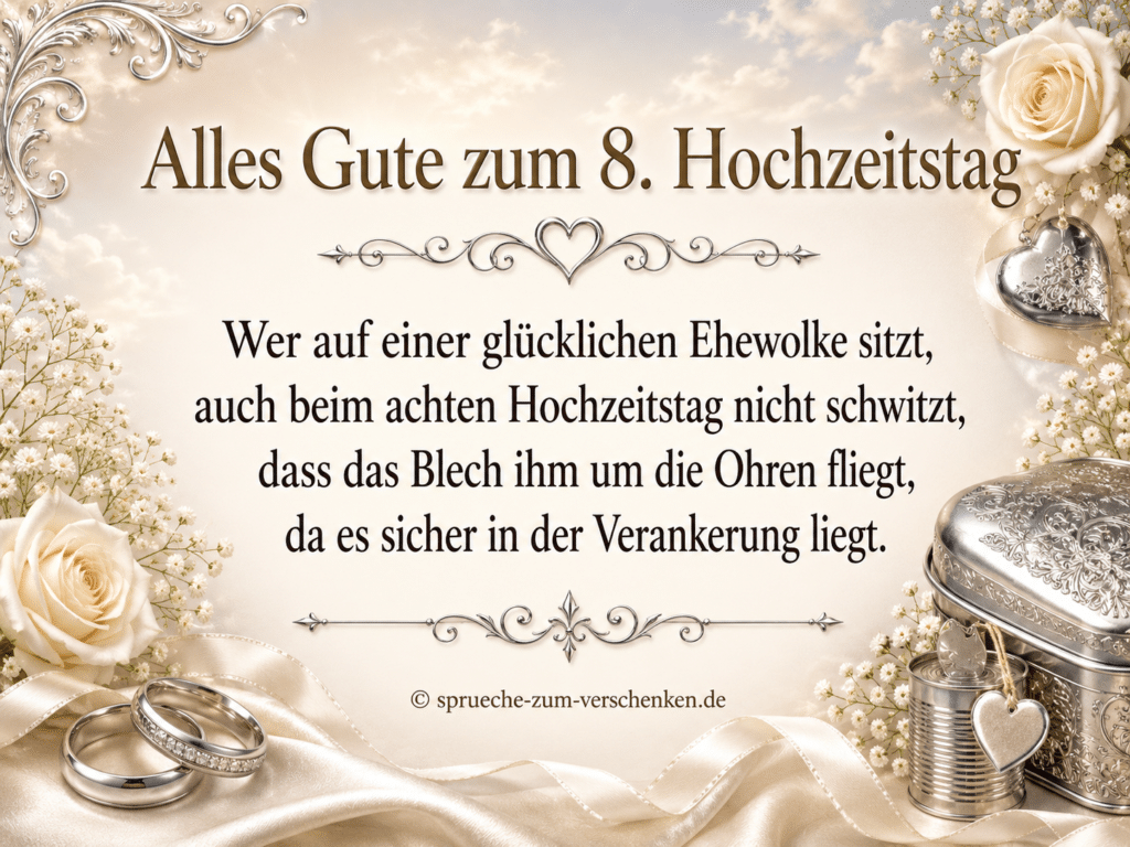 Alles Gute zum 8. Hochzeitstag - Sprüche zur Blechhochzeit