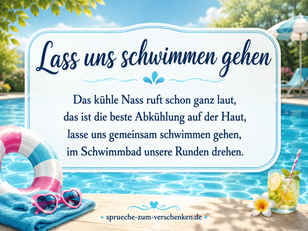 Einladung zum Schwimmbad mit Spruch für Sommer und Badespaß