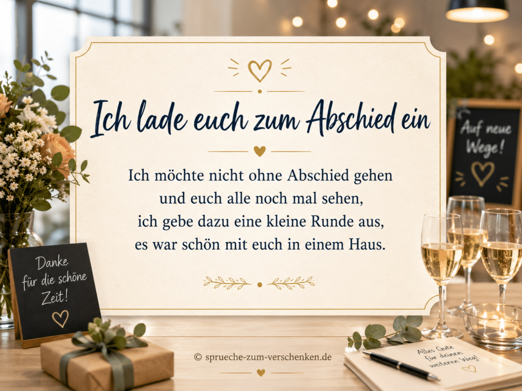 Einladung zur Abschiedsfeier mit Spruch für Kollegen und Abschied