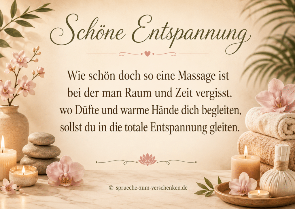 Entspannender Massage-Spruch für Wellness, Auszeit und Wohlbefinden