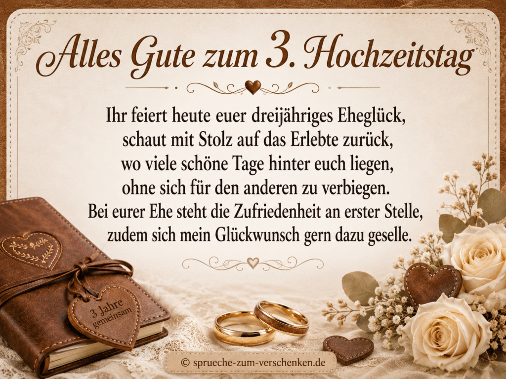 Spruch zum 3. Hochzeitstag und zur Lederhochzeit