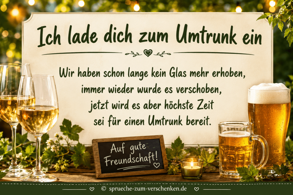 Umtrunk Einladung mit Spruch für WhatsApp und Karte